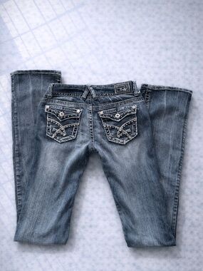 Y2K Mallgoth Low Rise Flared Jeans Embellished Grunge Statement Denim